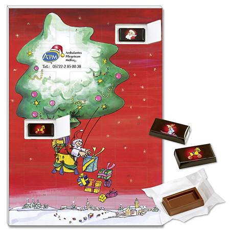 Schokoladen Adventskalender mit einzelverpackten Schokotäfelchen